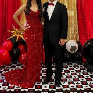 Red sequin prom dress
